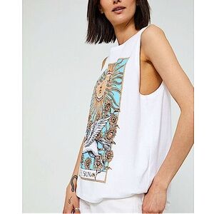 MEDICINE M+ Oversized White Muscle Tank The Sun Print Tarot Spiritual Women’s S